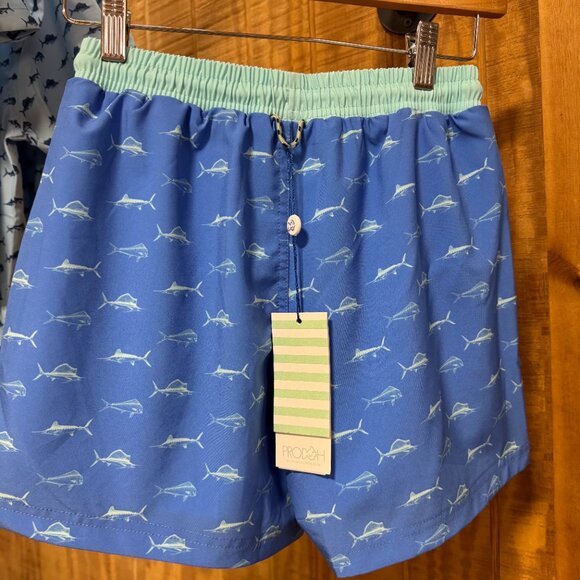 Prodoh Boys Boogie Board Swim Trunk in Fish Print on Marina Blue - Picture 2 of 2